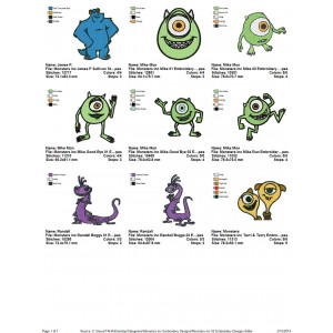 Package 9 Monsters inc 02 Embroidery Designs